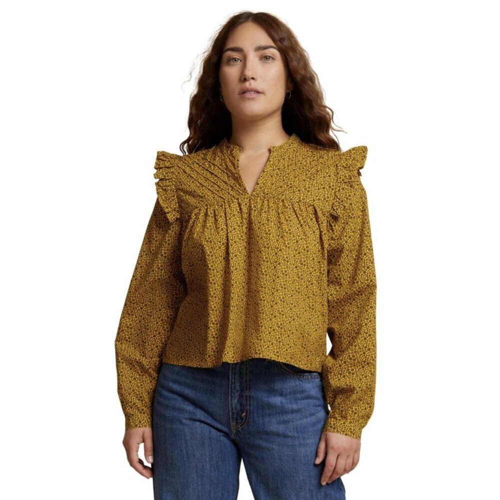 Nation LTD Los Angeles Tilly A Line Ruffle Top Blouse, Citrine Gold Floral, M